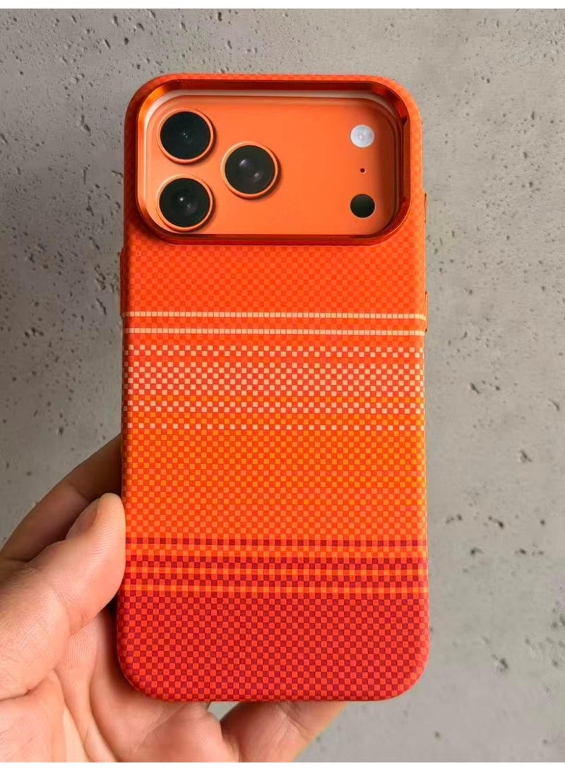 Ecosystem Case For iPhone 17 Pro Max, Aramid Fiber Woven Cover Compatible with Magnetic Wireless charger,1500D Fiber Textures, Slim Fit,Luminous effect, Exceptional Cover 17 Pro Max (Orange 4) - Image 2